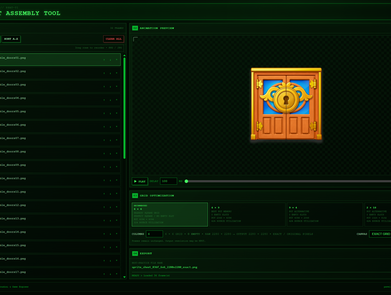 Sprite Sheet Assembly Tool interface