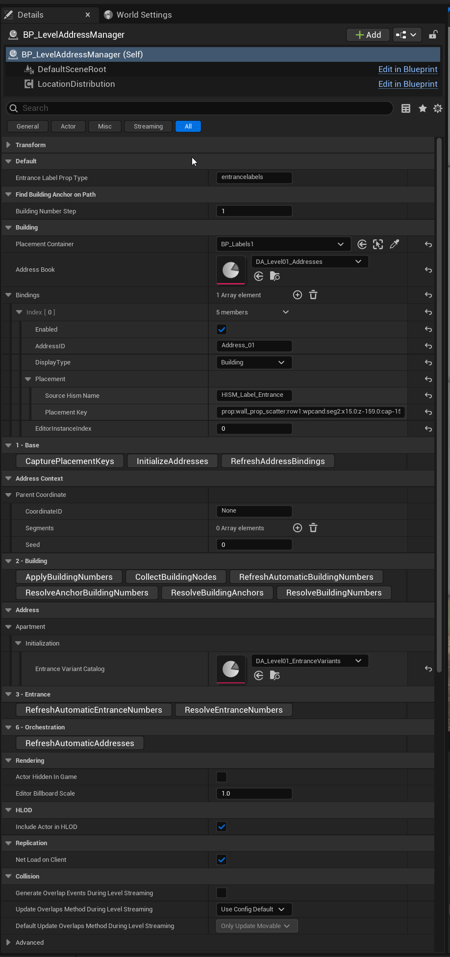 Level Address Manager Details showing the address book and authored binding with a source HISM and placement key