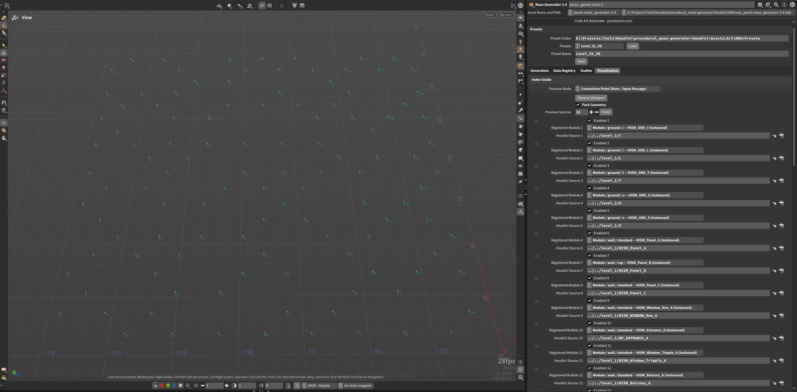 Houdini Index Guide, Connection Point mode -- Door and Open Passage candidate points numbered