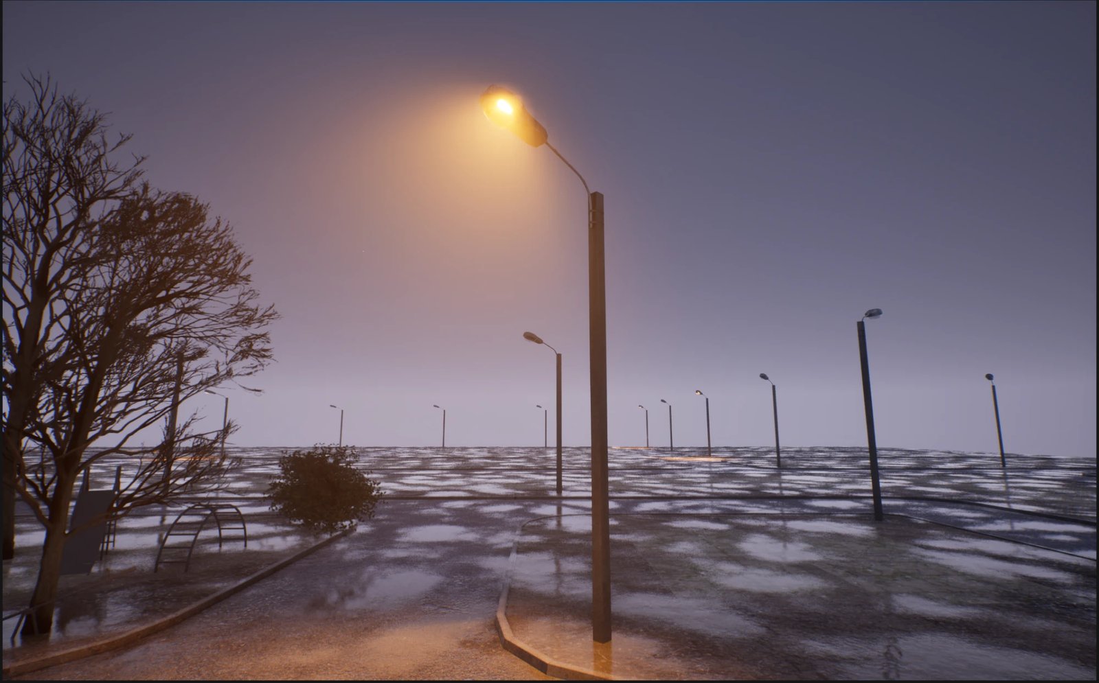 The same streetlight with only its Point Light component active, illuminating the surrounding area