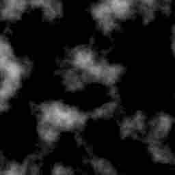 Scattered white smoke or clouds against a dark black background.