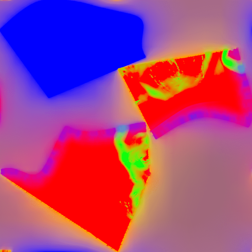 Abstract procedural environment creation houdini artwork, vibrant glowing red, blue shapes.