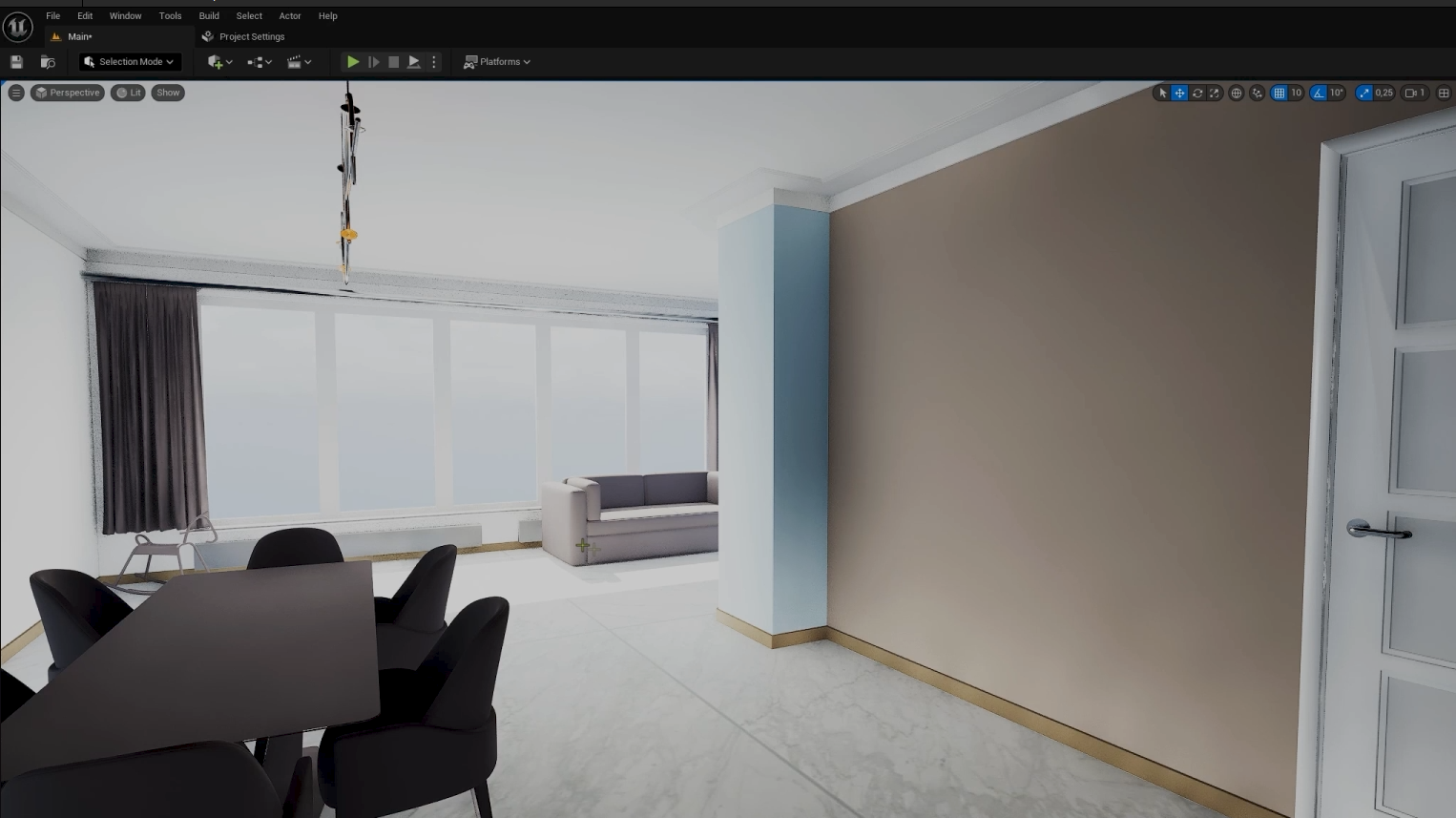 Another USD interior scene variant displayed in Unreal Engine.