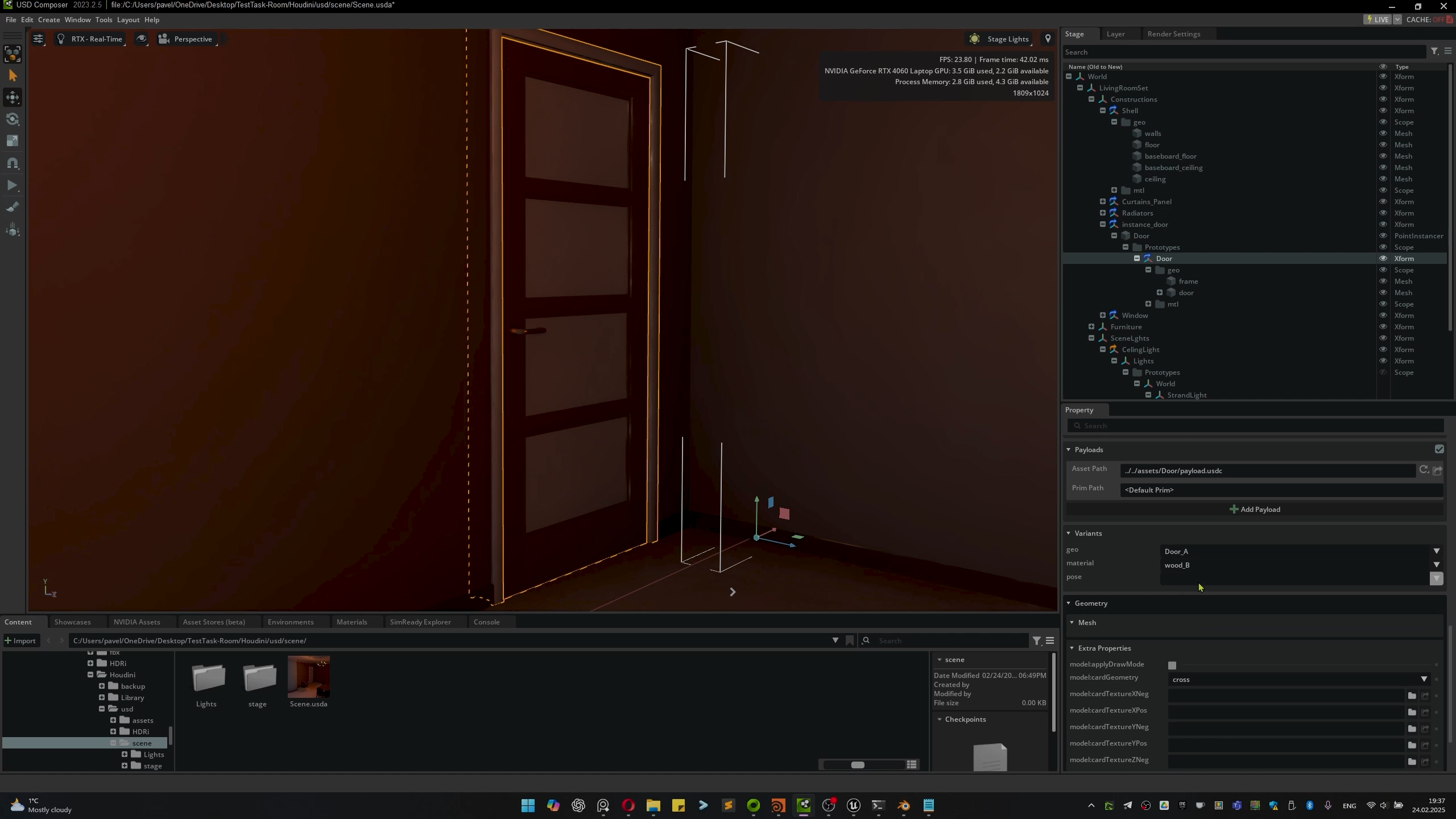 USD asset variants displayed in Unreal Engine, showing door model changes while preserving position